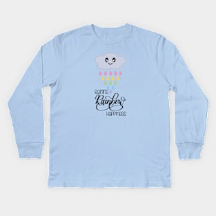 Raining Rainbow Happiness Kawaii Cute Rain Cloud in Blue Kids Long Sleeve T-Shirt